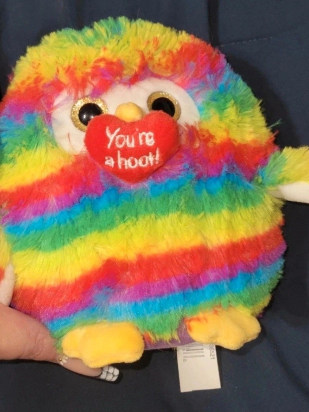 Rainbow Plush Small Pet Toy - You're a Hoot Heart Accent